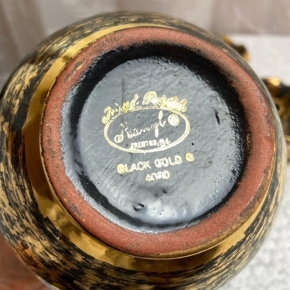 Vintage Stangl 22k Black Gold Vase/2 Candle Holders